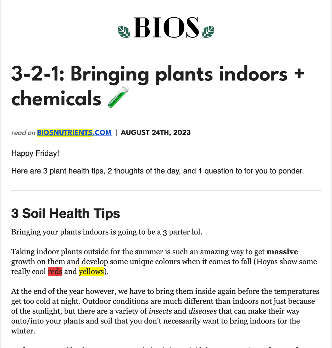3-2-1: Bringing plants indoors + chemicals ๐งช