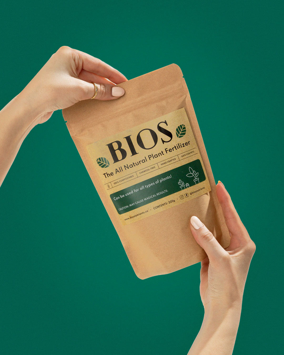 Bios Fertilizer is eco-friendly with compostable packaging.