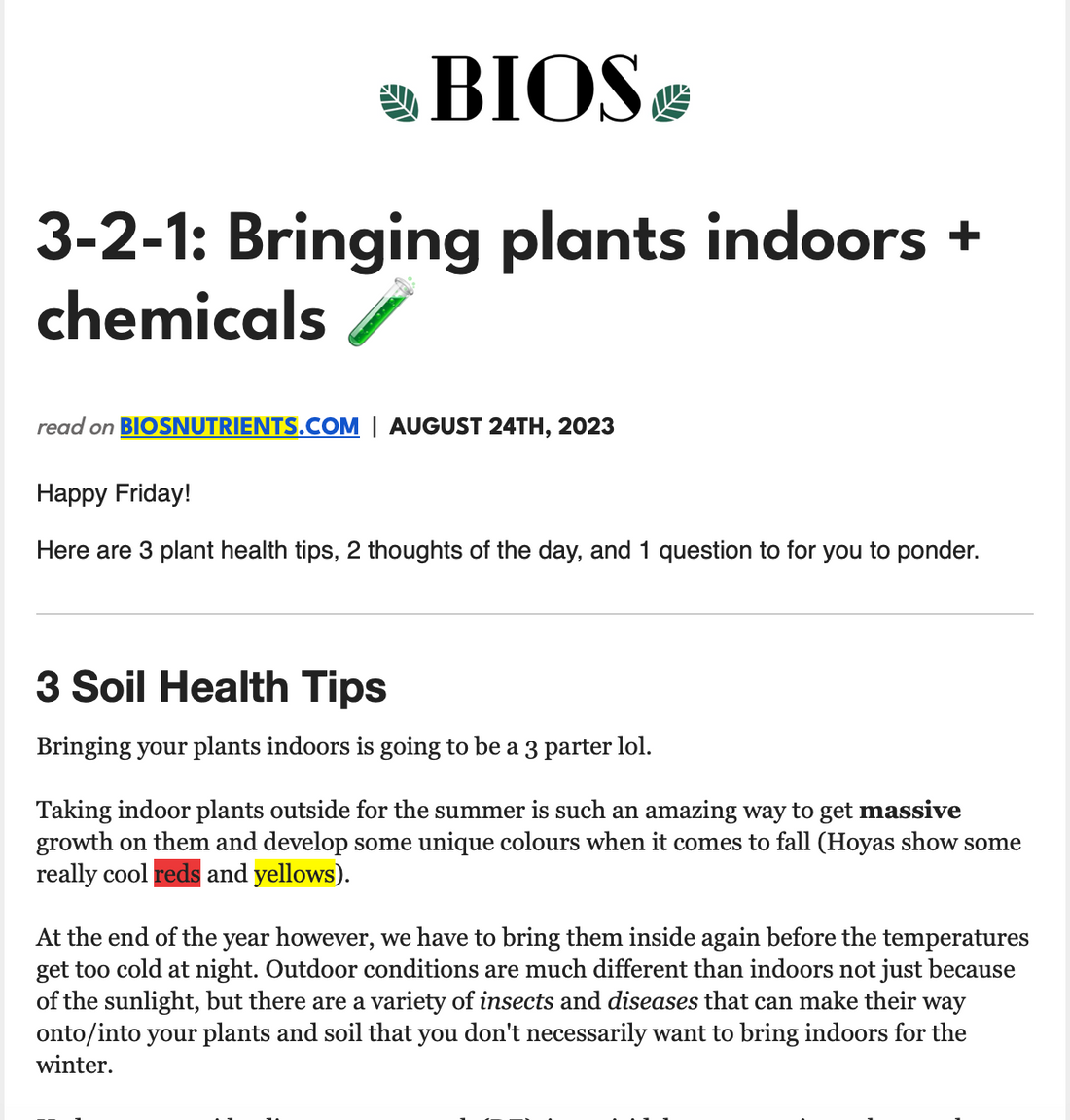 3-2-1: Bringing plants indoors + chemicals 🧪